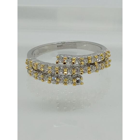 Elegant Vintage White Yellow Gold Plated Cocktail Sim Diamond CZ Ring Size 8 - Picture 2 of 9